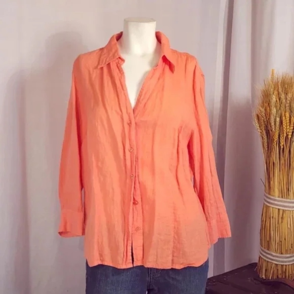 Talbots Crinkle Linen Button Down Beachy Top